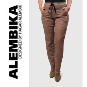 Alembika 1 Mid Rise Pinstripe Iconic Stretch Jeans in Coral/Black Size L